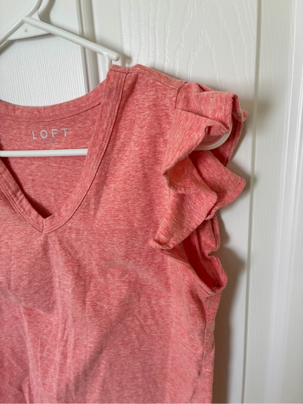 LOFT Pink Ruffle Sleeve V-Neck Top - Picture 2 of 4